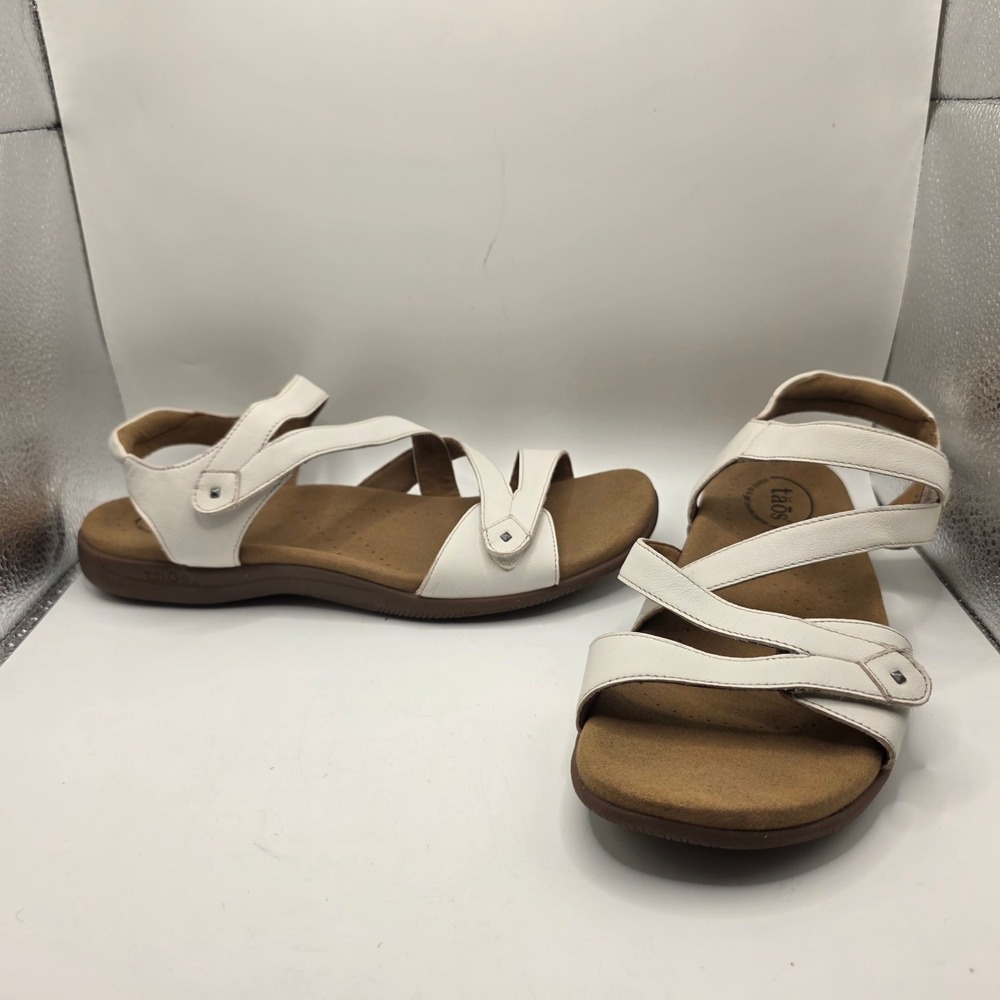 Taos Footwear Women White Leather Strappy Comfort Sandals BGT-14132 Size 10